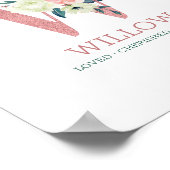 モノグラムレターWピンクウォーター色フローラ子供部屋 ポスター (角)