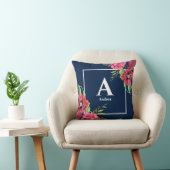 モノグラムレッドとピンクの花ダークネイビーブルー クッション (椅子)