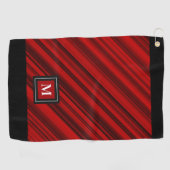 モノグラムレッドとブラック対角ストライプ線カスタム ゴルフタオル (横)