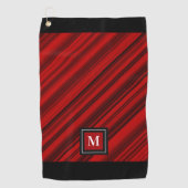 モノグラムレッドとブラック対角ストライプ線カスタム ゴルフタオル (正面)