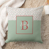 モノグラムレッドとライトグリーンホリデーパターン クッション (ブランケット)