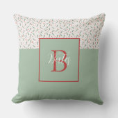 モノグラムレッドとライトグリーンホリデーパターン クッション (正面)