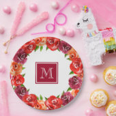 モノグラムレッドオレンジクラレットフローラ ペーパープレート (パーティー)