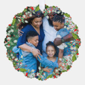 モノグラムレッドクリスマスグリーン写真クラシックラウンド オーナメントカード (正面)