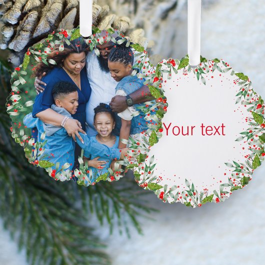 モノグラムレッドクリスマスグリーン写真クラシックラウンド オーナメントカード