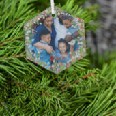 モノグラムレッドクリスマスグリーン写真クラシックラウンド ガラスオーナメント