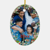 モノグラムレッドクリスマスグリーン写真クラシックラウンド セラミックオーナメント (正面)