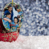 モノグラムレッドクリスマスグリーン写真クラシックラウンド セラミックオーナメント