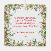 モノグラムレッドクリスマスグリーン写真クラシックラウンド セラミックオーナメント (裏面)