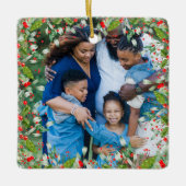 モノグラムレッドクリスマスグリーン写真クラシックラウンド セラミックオーナメント (正面)