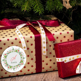 モノグラムレッドクリスマスグリーン ラウンドシール