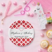 モノグラムレッドクローバーパタ結婚ーン ペーパープレート (パーティー)