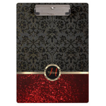 モノグラムレッドグリッターとフローラデザイン