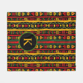 モノグラムレッドグリーンイエローブラック履歴月 フリースブランケット (正面(横))