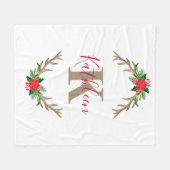 モノグラムレッドグリーンクリスマスフローラ〔雄ジカの〕枝角 フリースブランケット (正面(横))