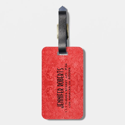 モノグラムレッドスエードレザーフローラデザイン ラゲッジタグ (裏面縦)