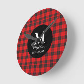 モノグラムレッドバッファロープレイドラウンドウォールクロック ラウンド壁時計 (傾斜)