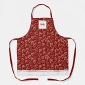 モノグラムレッドバレンタインハートパターン エプロン (正面)