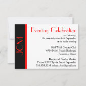 モノグラムレッドブラック夕べお祝いRSVPホワイト 招待状 (正面)