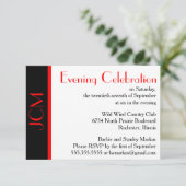 モノグラムレッドブラック夕べお祝いRSVPホワイト 招待状 (スタンド正面)