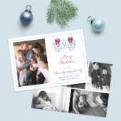 モノグラムレッドブルーフォトコラージメリークリスマス シーズンカード