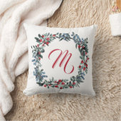 モノグラムレッドブルーベリー水彩リース クッション (ブランケット)