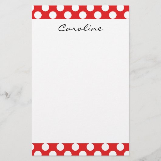 モノグラムレッドホワイトトレンディーおもしろい水玉模様パターン 便箋 (正面)