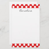 モノグラムレッドホワイトトレンディーおもしろい水玉模様パターン 便箋 (正面/裏面)