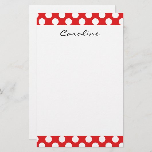 モノグラムレッドホワイトトレンディーおもしろい水玉模様パターン 便箋 (正面/裏面)