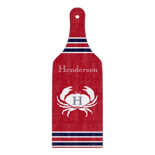 モノグラムレッドホワイトネイビーブルーカニ航海の カッティングボード (正面)
