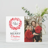 モノグラムレッドリースメリークリスマスフォト シーズンカード (スタンド正面)