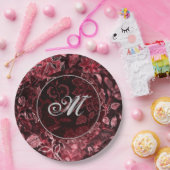 モノグラムレッドヴィンテージフローラ紙プレート ペーパープレート (パーティー)