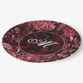 モノグラムレッドヴィンテージフローラ紙プレート ペーパープレート (アングル)