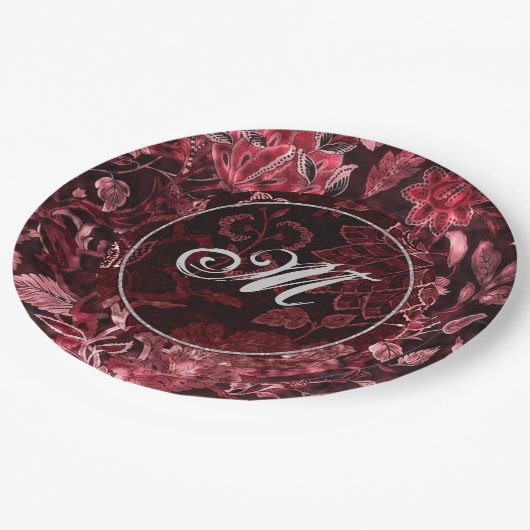 モノグラムレッドヴィンテージフローラ紙プレート ペーパープレート (アングル)