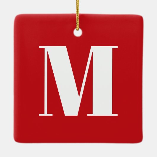 モノグラムレッド白カスタムイニシャルクリスマス セラミックオーナメント (裏面)