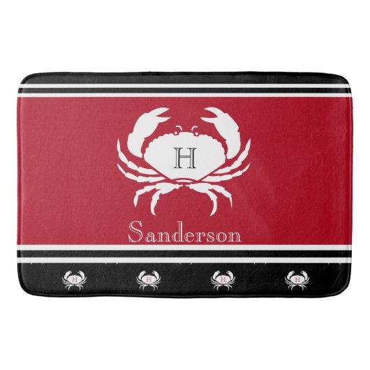 モノグラムレッド白黒カニ航海のキッチンラグ バスマット (正面)