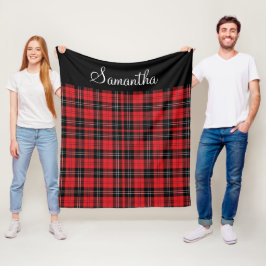 モノグラムレッド白黒タータンチェックバッファロープレイド フリースブランケット