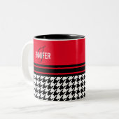 モノグラムレッド白黒千鳥格子の名前をカスタムする ツートーンマグカップ (正面左)