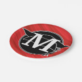 モノグラムレッド白黒卒業キャップ ペーパープレート (アングル)