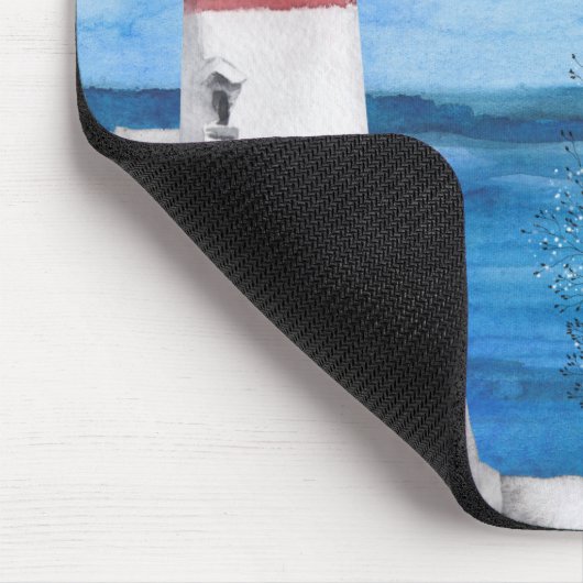 モノグラムレッド&ブルーライトハウスウォーターカラーアート マウスパッド (コーナー)