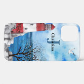 モノグラムレッド&ブルーライトハウスウォーターカラーアート Case-Mate iPhoneケース (裏面 (横))