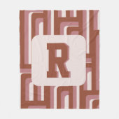 モノグラムレトロテラコッタジオメトリパターン フリースブランケット (正面)