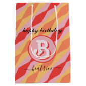 モノグラムレトロヒッピー70sピンクジオメトリックパステル ミディアムペーパーバッグ (裏面)