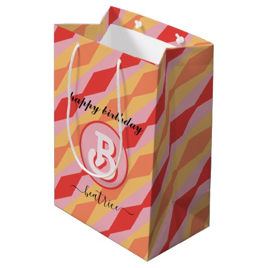 モノグラムレトロヒッピー70sピンクジオメトリックパステル ミディアムペーパーバッグ (裏面アングル)