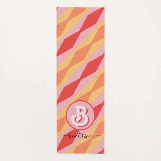 モノグラムレトロヒッピー70sピンクジオメトリックパステル ヨガマット (正面)