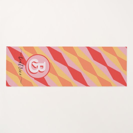 モノグラムレトロヒッピー70sピンクジオメトリックパステル ヨガマット (正面(横))