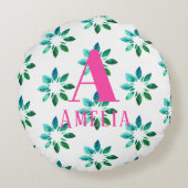 モノグラムレトロフローラ水色グリーンホットピンク ラウンドクッション (裏面)