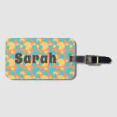 モノグラムレトロブルーとイエロー水玉模様荷物 ラゲッジタグ (正面横)