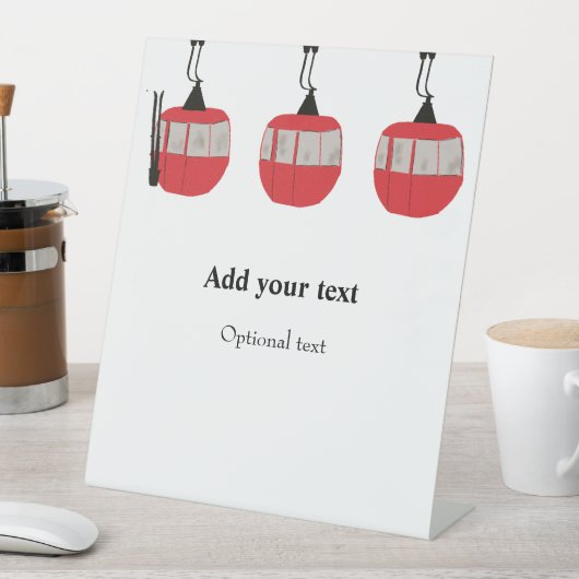 モノグラムレトロレッドスキーゴンドラリフトパーソナライズされた 台座サイン (インサイチュ)