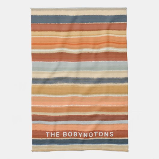 モノグラムレトロヴィンテージ70sボーストライプホカラフル キッチンタオル (縦)